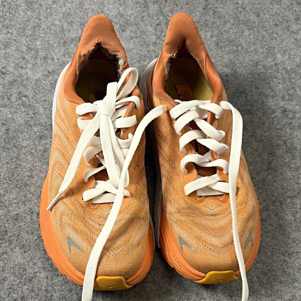 HOKA Orange White Yellow Low Top Lace UpSneaker women 6.5 flaws see pic
